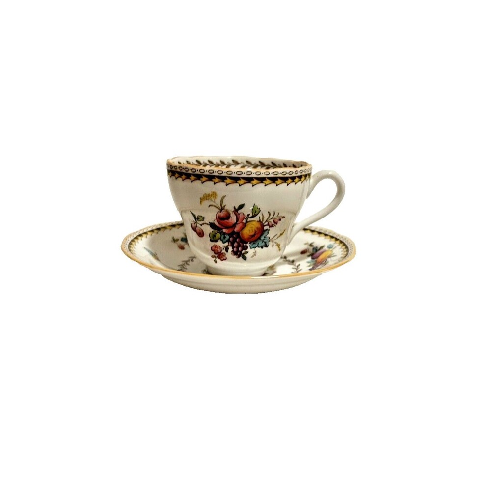 Spode Rockingham Bone China 6 Oz Tea Cups Saucer Set Vintage MCM